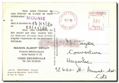 Torre da Horloge — Aveyron — editor Atolton 801 — Verso