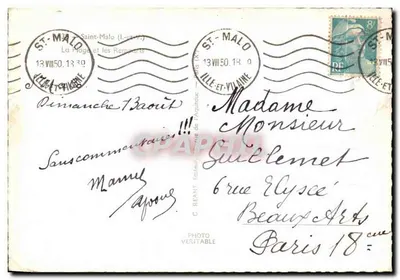 Praia de Saint-Malo — vista do Bureau Bains — G. Reant, editor, n° 18 — Verso