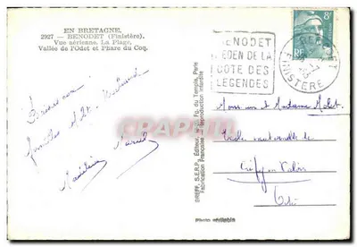 Bénodet (Finistère) — Vista aérea, A Praia e Farol do Galo — Editor Greff, n° 2927 — Verso