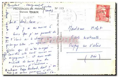 Tancerze baskowie — Guérit, Tous (Landes) — Wydawnictwo Artystyczne André Océana, N° 113 — Rewers