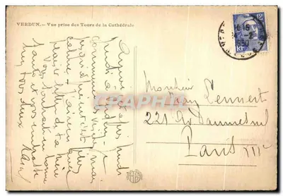 Verdun — Vue prise des Tours de la Cathédrale — Éditeur impr. J. H. G. (imprimé sur la carte) — Rewers