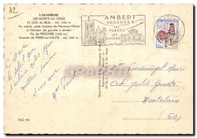 Les Monts du Forez — Le Col du Beal — Wydawca G. d'Ollierques, H-C 151 — Rewers