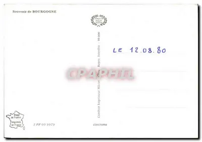 Pamiątka z Burgundii — Kolorowa ilustracja miejsc (Autun, Chalon-sur-Saône, Beaune, Montbard, Semur-en-Auxois, Tournus, Dijon, Macon, Chatillon-sur-Seine) — Combier Imprimeur Macon — Rewers