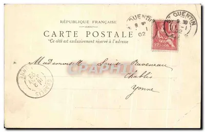 Fossés des anciennes fortifications de Saint-Quentin — vue gravée avec texte imprimé et écriture manuscrite — éditeur 'Imprimerie de L. Roblet' — Achterkant