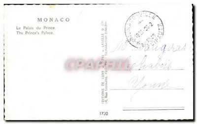 El Palacio del Príncipe — Mónaco — Editor Lavelle & Cie, n° 1720 — Reverso