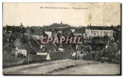 Bilhete postal antigo Treignac Vista geral