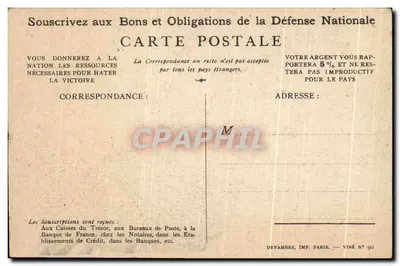 Soldat in Aktion — Patriotischer Slogan — Devambéz, Paris, Visé Nr. 90 — Rückseite