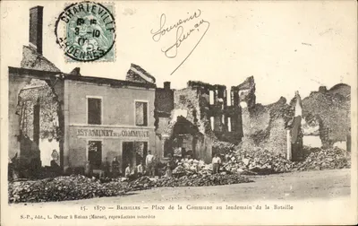 Bazeilles — Place de la Commune no dia seguinte à Batalha — S.P., editor, L. Dufour em Reims (Marne)