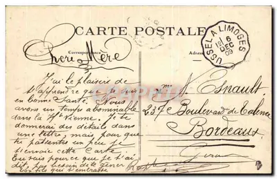 Limoges — Mulher em carruagem puxada por um jumento — editor desconhecido, número de série não visível — Verso