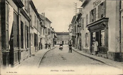 Herblay - Grande-Rue — vista da rua com tabac e passantes — B. Morin, editor