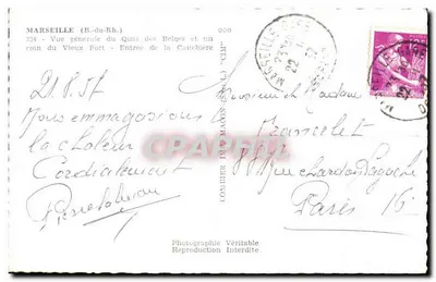 Marseille (B.-du-Rh.) — Vista geral do Quai des Belges e um canto do Vieux Fort — Entrada da Cancheière — Editor C.I.M. n°334 — Verso