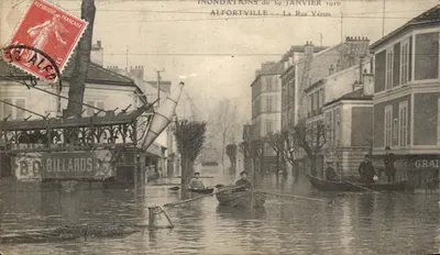 Bilhete postal antigo Inundações do dia 29 de Janeiro de 1910 Alfortville La Rue Veron