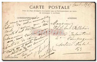 Famille française — scène de vie avec berceau et édifice religieux — Édition Lorraine — Verso