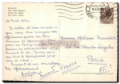 Milano - Piazza Duomo — widok na Duomo i plac — wydawca nieznany, numer serii nie widoczny — Rewers