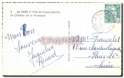 O Castelo de La Houssaye — La Suze (Sarthe) — Edição Avisse, Place du Marché — Verso