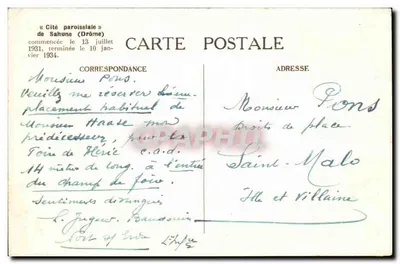 Sahune — Cidade Paroquial — editor desconhecido — Verso