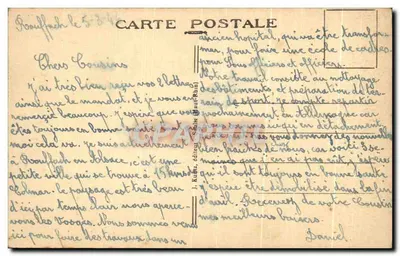 Rouffach (Haut-Rhin) — vista de rua com padeira e igreja — J. Kuhn, editor — Verso