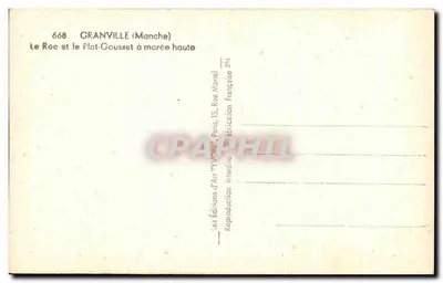 Granville (Manche) — Le Roc e o Plot-Gousset com maré alta — Éditions d'Art 'YVON', Paris — Verso