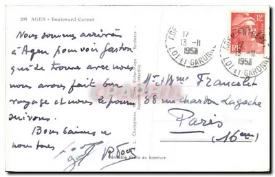 Agen - Boulevard Carnot — vista de rua com edifícios e pedestres — Editor Elcé, n° 206 — Verso
