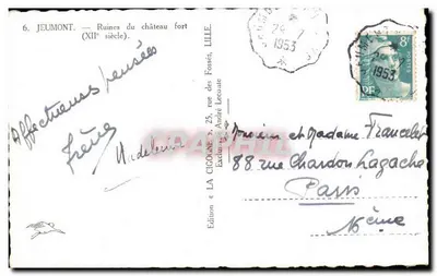 Jeumont — Ruínas do castelo fortificado (século XII) — Edição exclusiva La Cigogne, André Lecoute — Verso