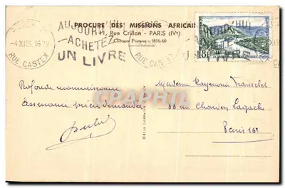 Stara pocztówka Missions Africaines Que les Paiens Accourent nombreux Vers l'eau Salutaire du Bapteme Afrique — Rewers