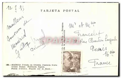 Madrid — Palacio de Oriente. Façade Nord — Tarjeta Postal García Bella — Rückseite