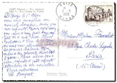 Avize (Marne) — Widok z powietrza — Rue Pasteur i kościół — Wydawnictwo Aériennes — Rewers