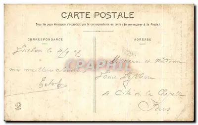 Luchon — Zbiornik jeziora i wodospad Oo — Pyrenées (1. seria) — Wydawca Bouloure, nr 334 — Rewers