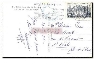 Tarjeta postal semimoderna Tarjeta postal semimoderna Aix Les Bains Teleferique de Mt Revard El lago la dent du Chat — Reverso