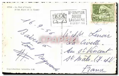 O Porto de Ouchy e as Alpes da Saboia — Fot. Ed. Cattatori — n° 8754 — Verso