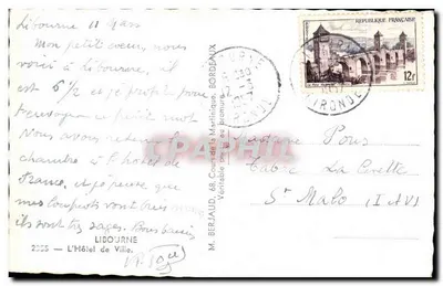 Place du Marché — Hôtel de Ville e comércios — Libourne, editor M. Berjaud — Verso