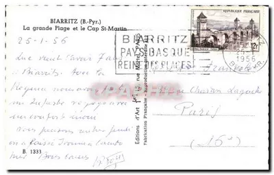 Biarritz — A Grande Praia e o Cabo Saint-Martin — Éditions d'Art Française, n° B.1333 — Verso