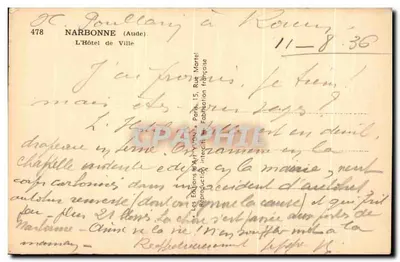 NARBONNE — Widok Pałacu Miejskiego — Wydawnictwo Yvon, Paryż — Rewers