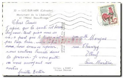 Hotel Beau Rivage — Luc-sur-Mer (Calvados) — Edições Gaby — Verso