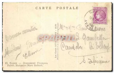 Rodez — Pomnik François Fabié — Statuariusz Marc Robert — Karty A.P.A. — ALBI — Rewers