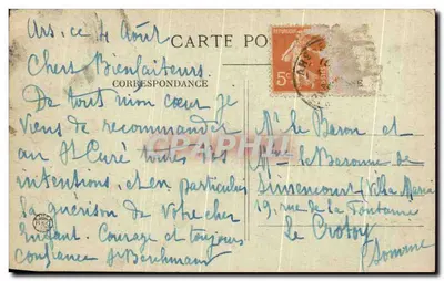 Stara pocztówka Facsimile pisma Bienawego Kurata z Ars — Rewers