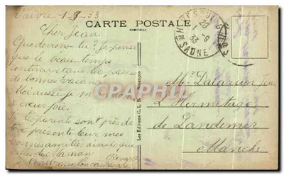 Bilhete postal antigo Vaivre Praça da Prefeitura — Verso