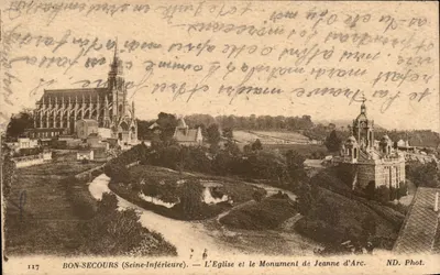 Bonsecours (Seine-Inférieure) — A Igreja e o Monumento de Joana d'Arc — ND. Fot.