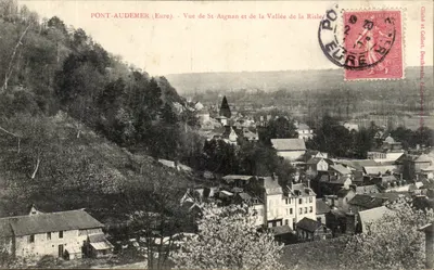Bilhete postal antigo Ponte Audemer Vista de St Aignan e da Vale da Risle