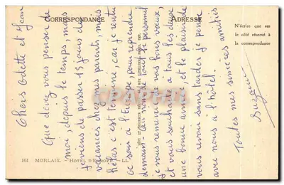Hotel d'Europe — Morlaix — editor LL — Verso