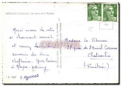 Morlaix (Finistère) - Os cais e o Viaduto — Edições d'Art Martel, n° 1121 — Verso