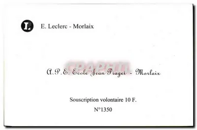 Escola Jean Piaget - Morlaix — A.P.E. Escola Jean Piaget — E. Leclerc — Verso