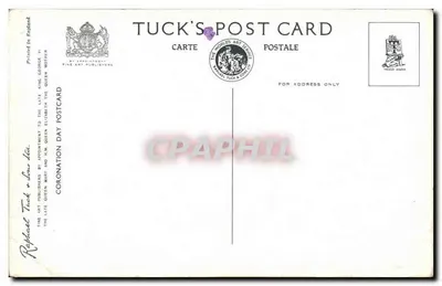 Królowa przygotowuje się do anointingu — scena w Abbatii Westminsterskiej podczas koronacji Majestatu Królowej Elżbiety, 2 czerwca 1953 — Tuck Card CHT 5 — Rewers