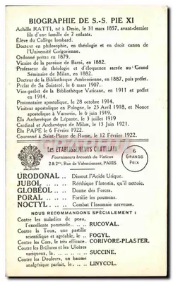 Papa Pio XI — Eleito no conclave em 6 de fevereiro de 1922 — Fot. H. Manuel — Verso