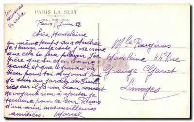 Notre-Dame de Paris — vue nocturne avec soleil orange — éditeur PARIS LA NUIT, n°201 — Verso