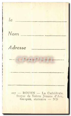 Bilhete postal antigo Rouen A Catedral Estátua de Santa Joana d'Arc — Verso