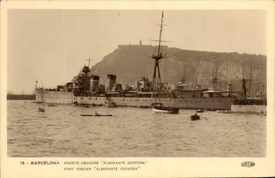 Barcelona Limanı — ‘Almirante Cervera’ isimli kruvazör — yayımcı Guitera, numara 78