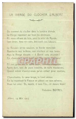 A Virgem Dourada do Campanário de Albert — obra do escultor amienense Albert Roze — editor Brandicourt-Boivin em Amiens — Verso