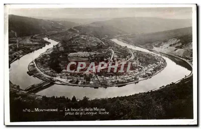 Bilhete postal antigo Montherme A Curva do Rio Meuse vista da Longa Rocha