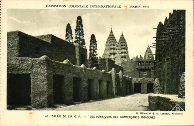Exposição Colonial Internacional — Paris 1931 — Palácio da A.O.F. — Os Porticulados dos Comerciantes Indígenas — G. Olivier e J. U. Lambert, Arquitetos